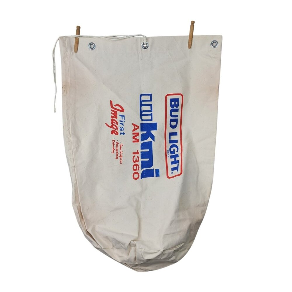 Vintage Bud Light Promo Duffel Bag Large Canvas Advertising 80s Kmi AM Radio